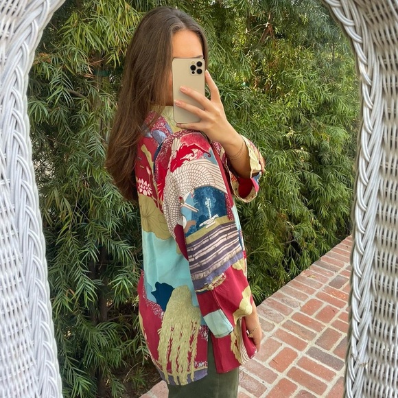 Citron Santa Marcia vintage Phoenix in red Silk Blend Kimono sz 2X - Picture 6 of 9